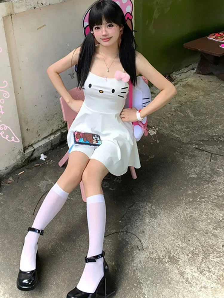 Kawaii White Cozy Dress for Gamer Girl