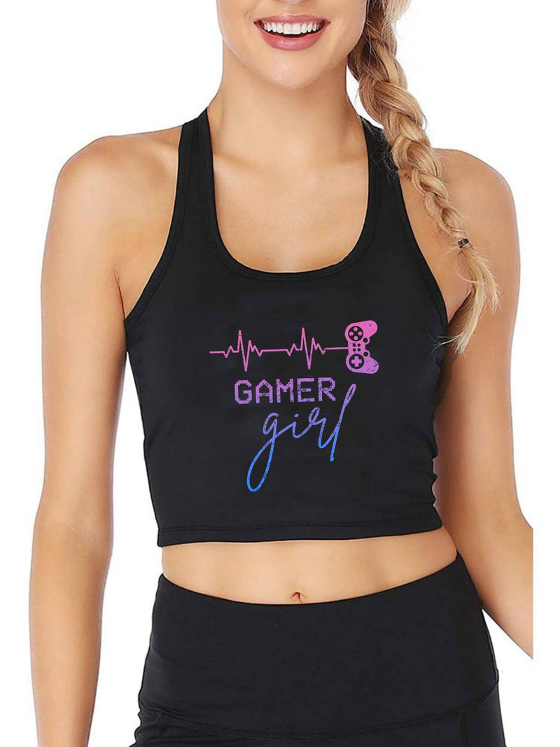 Gamer Girl Cute Heartbeat Graphics Tops